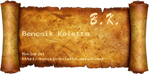 Bencsik Koletta névjegykártya